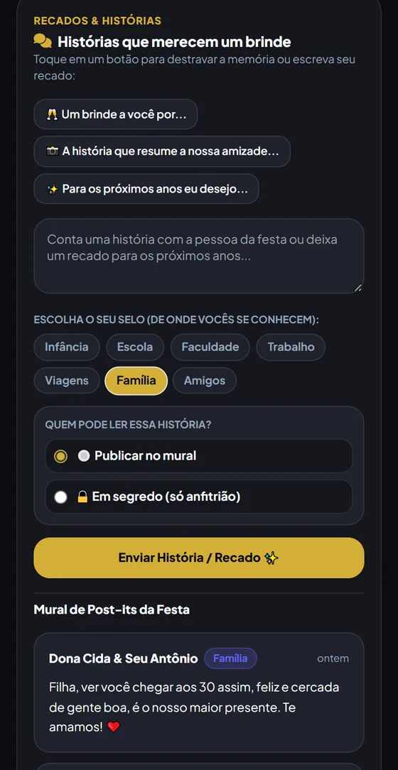 Recados e histórias: frases prontas, selos Faculdade, Viagens, Família e recado secreto